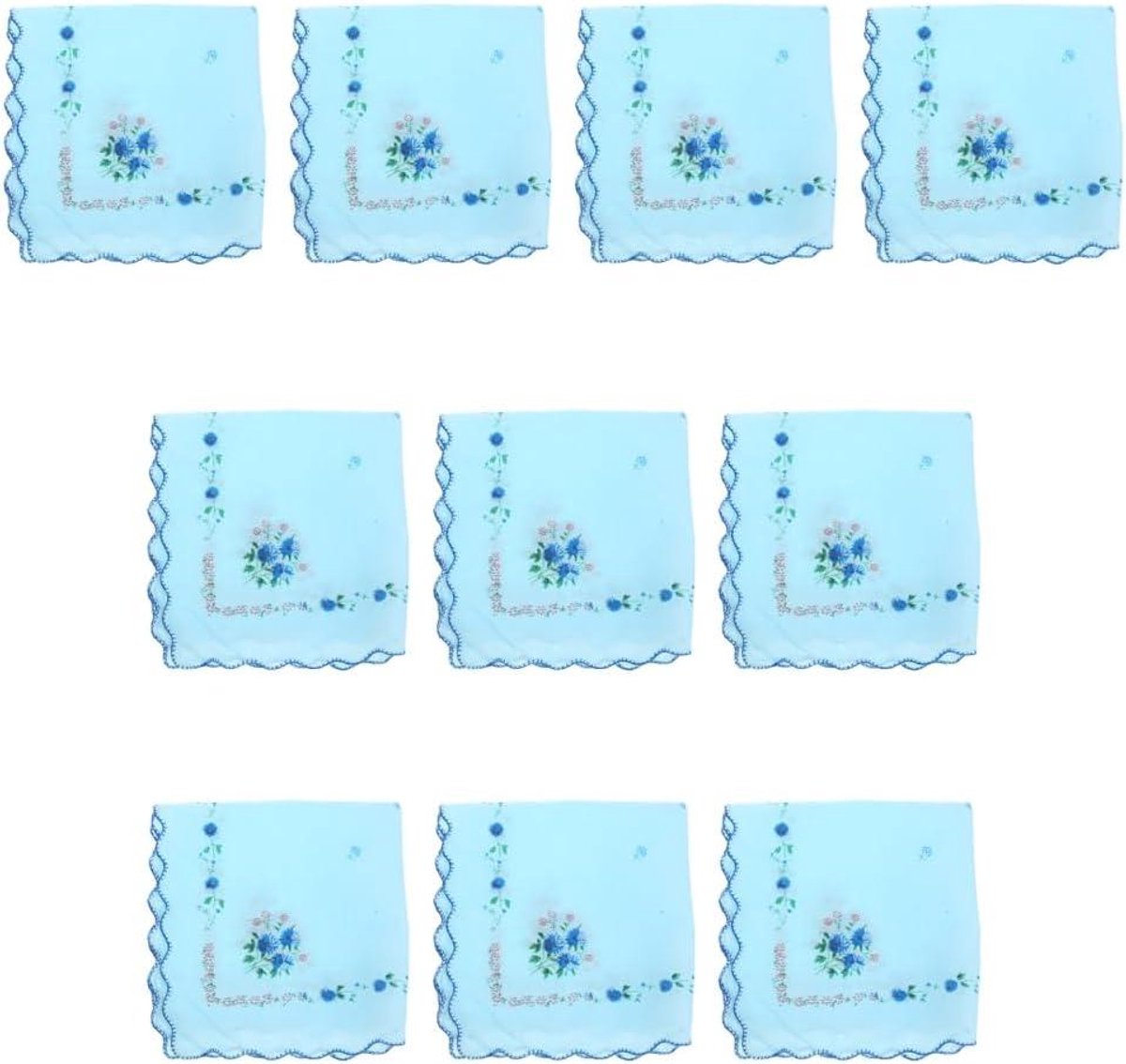 Zakdoeken Set - Vierkante Doekjes - Dagelijks Gebruik - Bloemenpatroon - 10 Stuks - Blauw