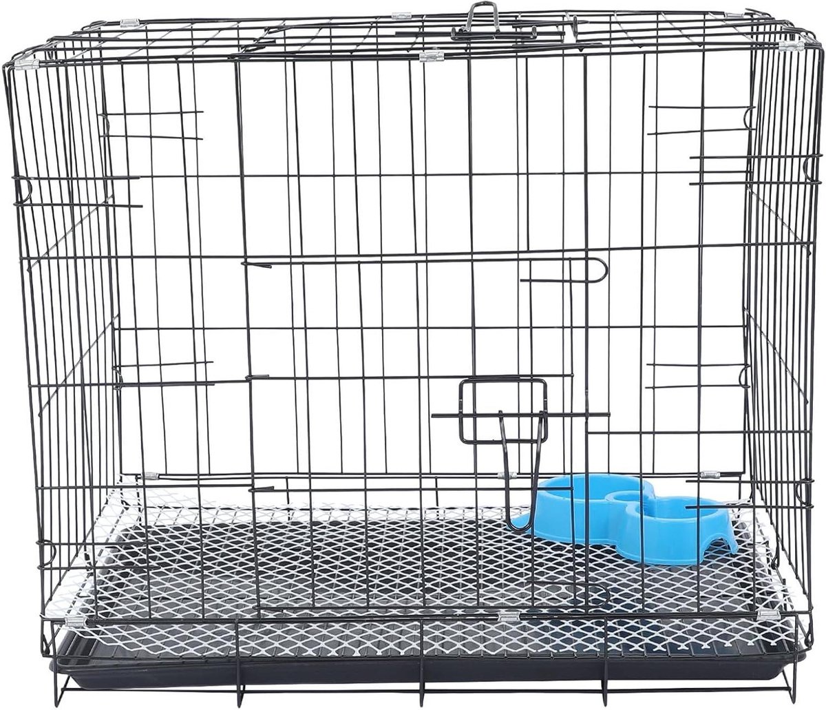 Hondenbench Opvouwbaar - Dierenkooi Reismand - Veilig Transport - Inclusief Voerbak - 58x48x42 cm - Zwart