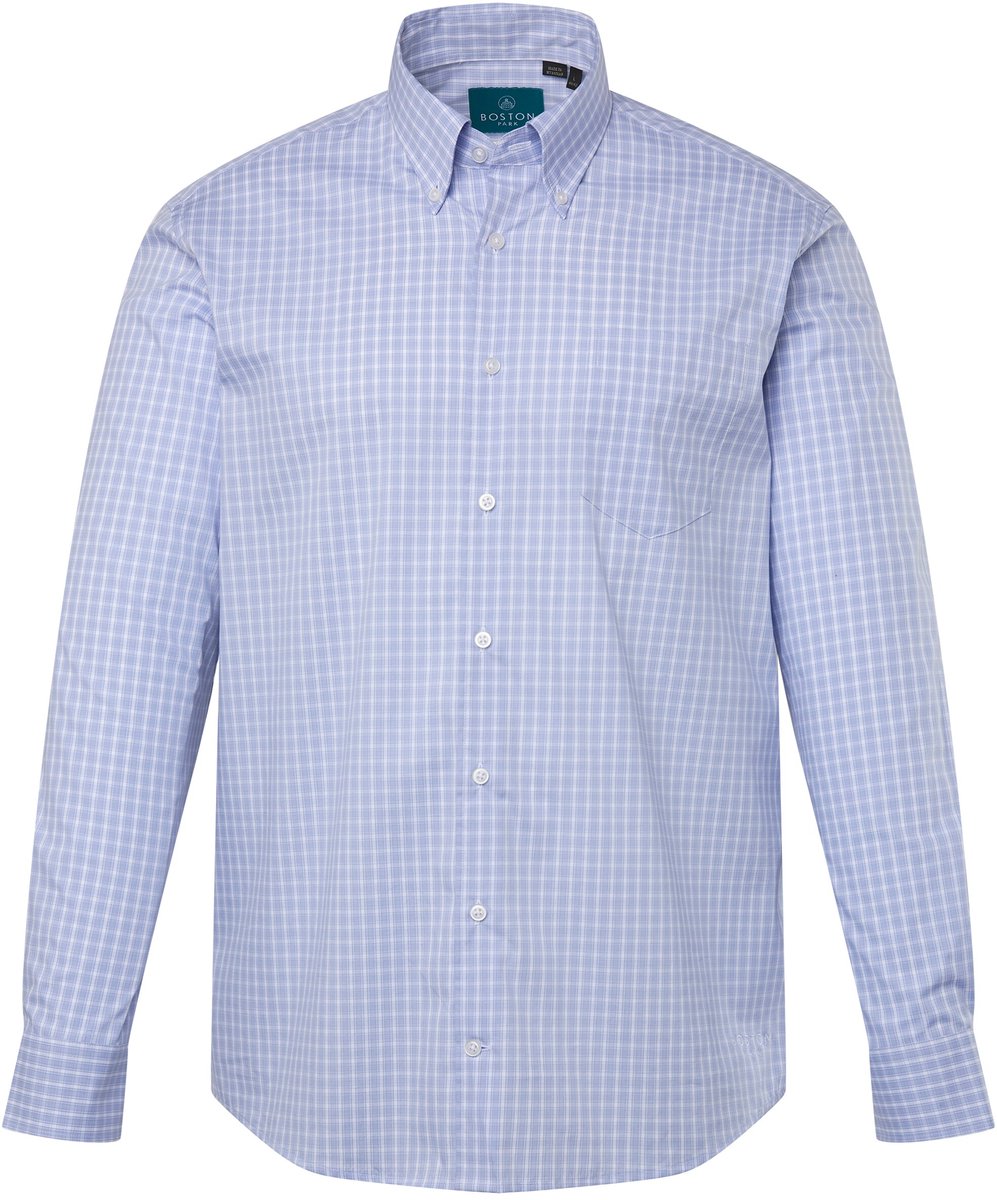 Boston Park - Heren - Zakelijk overhemd met ruiten lange mouwen buttondown-kraag - Grijsblauw - Maat XL