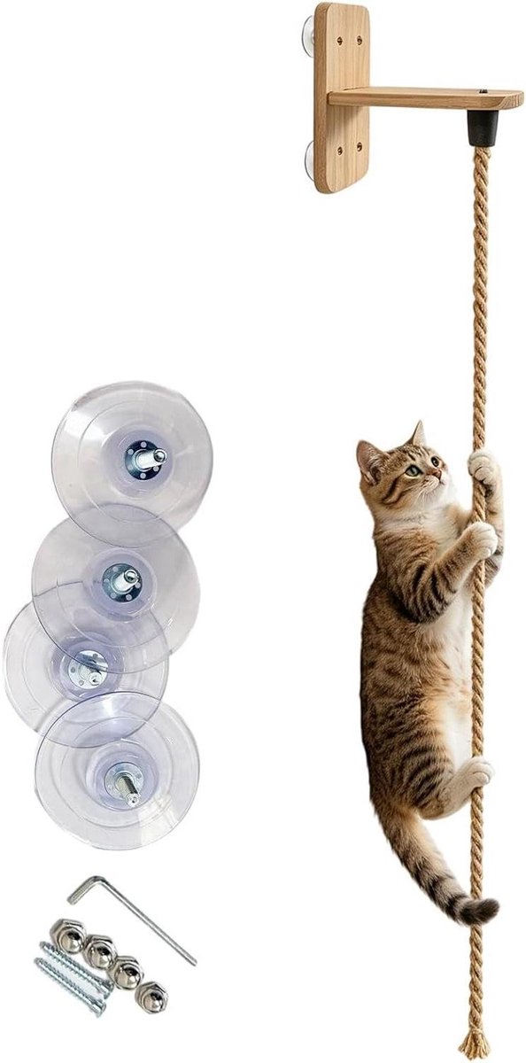 Klimtouw voor katten - Kattenklimwand - Spelen en krabben - Natuurlijk hout en touw - 200 cm - Natuurlijk