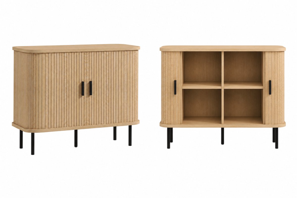 SmartLiving.Store - Dressoir - Hout - Ribbel - Ronde Hoeken - 2 Schuifdeuren - 4 Planken - Draagvermogen 150 kg. - 90x40x75 cm