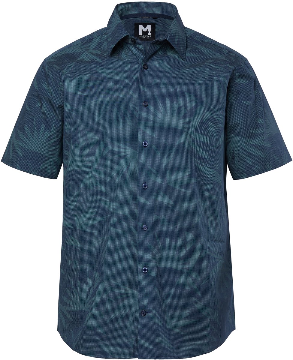 Men Plus - Heren - overhemd korte mouw bloemmotief kentkraag comfort fit tot 8XL - Navy blauw - Maat L
