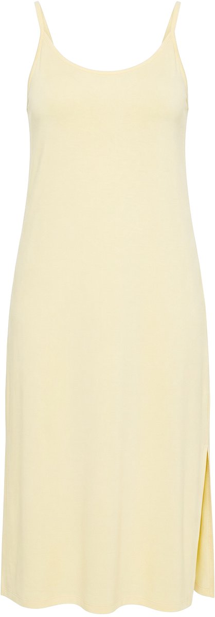 MIAMODA - Dames - Midi-jurk A-lijn gevlochten bandjes - Sorbet geel - Maat 42