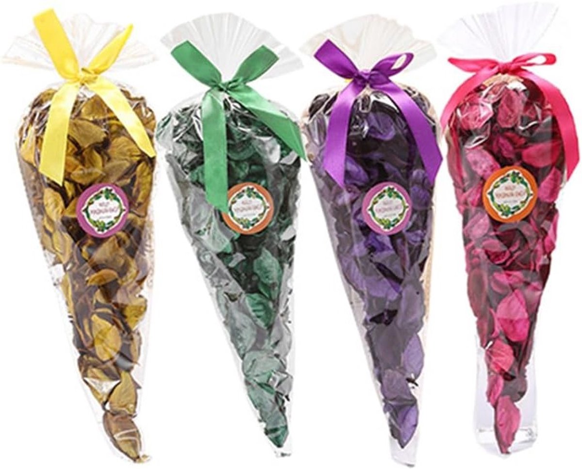 4 Stuks Potpourri Zakjes met Rozen, Jasmijn, Lavendel en Citroen Geur - Natuurlijke Geurzakjes voor Thuis, Luchtverfrisser met Gedroogde Bloemen en Petalen