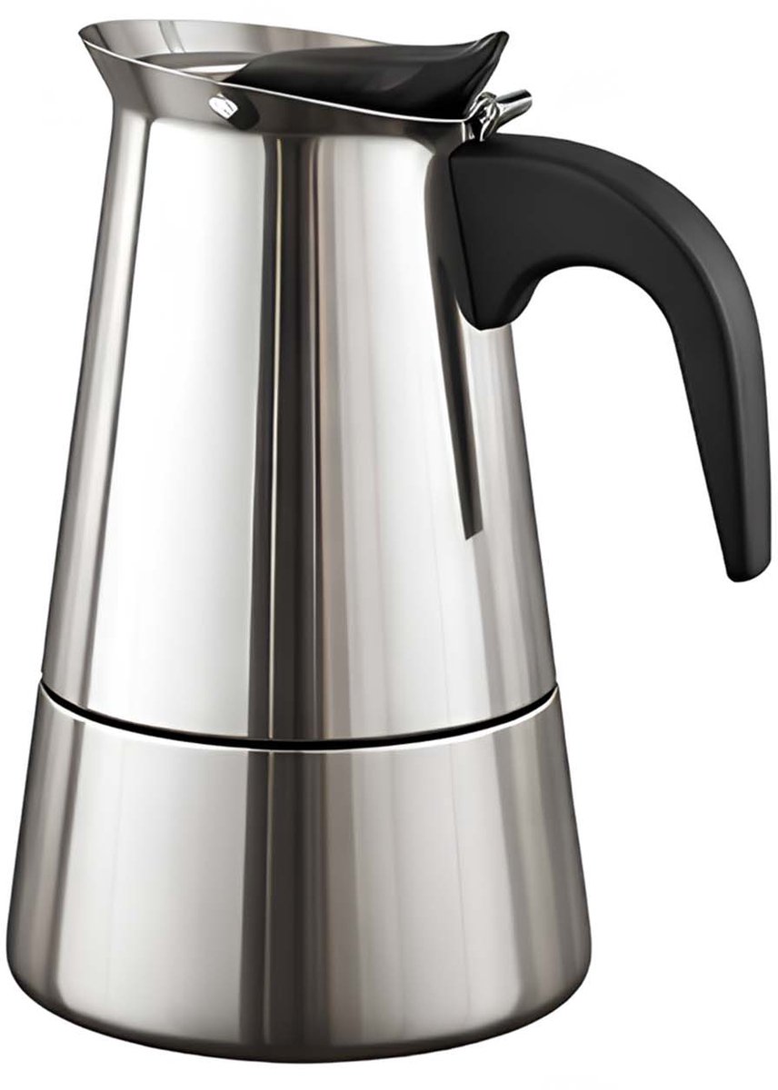 Cheffinger, Italiaans Koffiezetapparaat van RVS 9 Kopjes Inductie Compatibel voor Moka Koffie, Zilver
