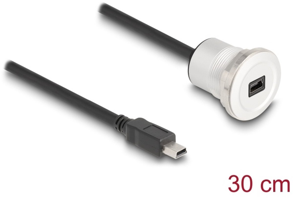 Delock USB 2.0 Mini-B built-in female with cable plug 30 cm aluminium