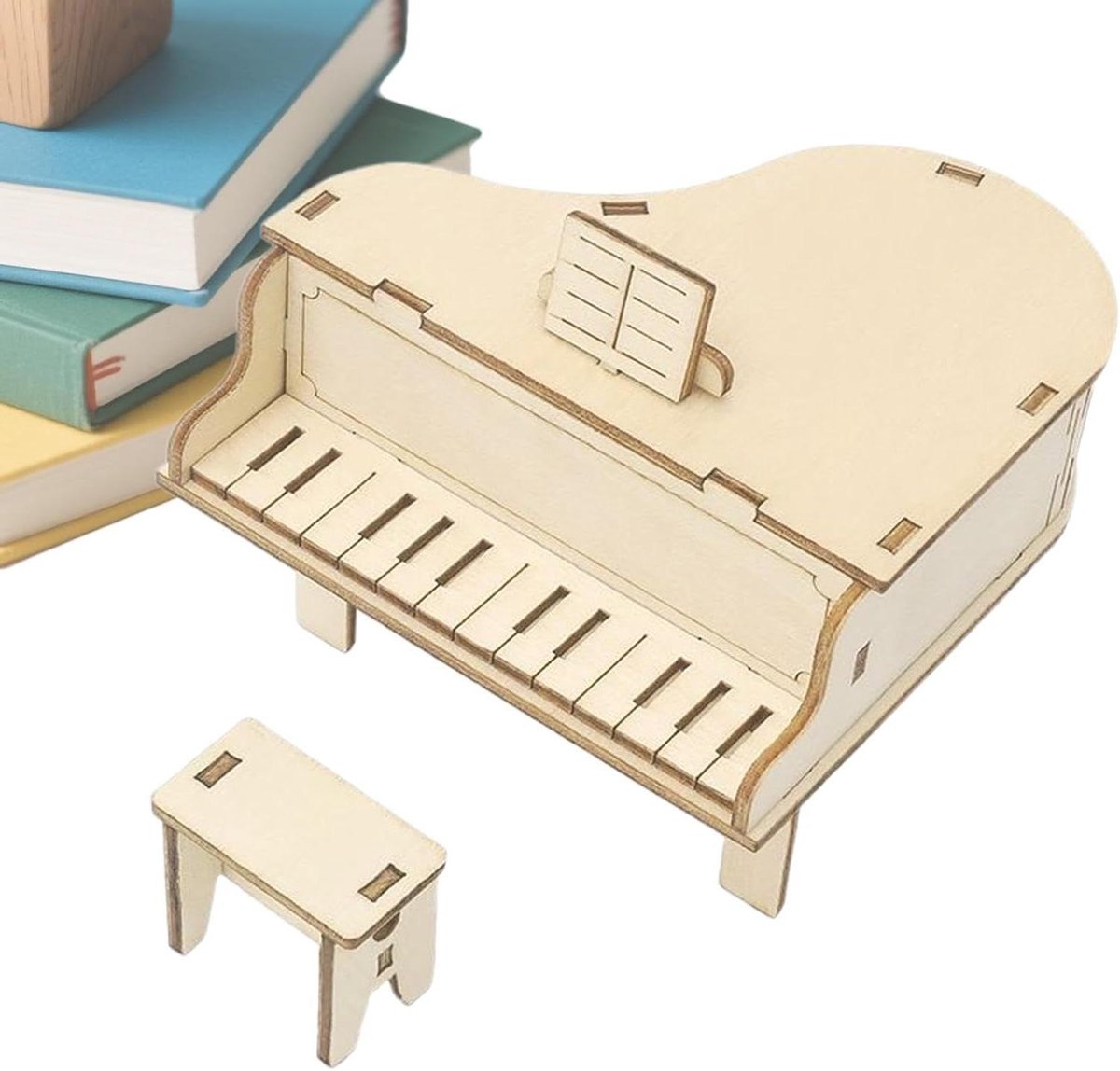Houten Muziekdoos - 3D Puzzel - Creatief Handwerk - Mechanisch Instrument - 8.5 x 9 x 9 cm - Houtkleur