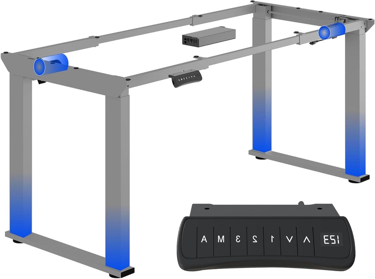 Zit-Sta Bureau Frame - Verstelbaar Werkstation - Ergonomisch Werken - Vierpoten Stabiliteit - 150 kg Draagvermogen - Grijs