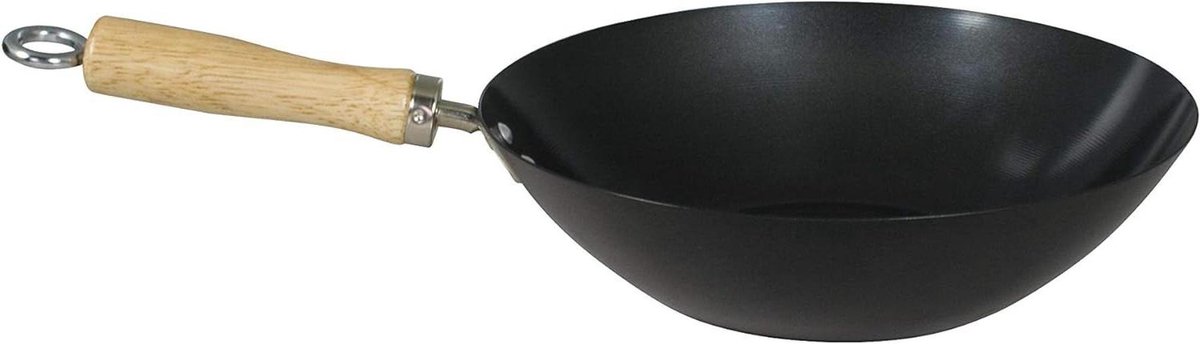 Koolstofstaal Wok - Roerbakpan - Authentiek Koken - Antiaanbaklaag - 27cm - Zwart