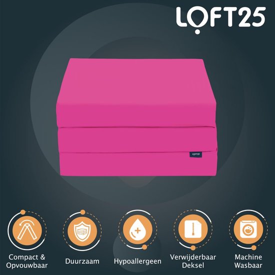 Opvouwbare Matras - Z-bed Futon - Logeren Gasten - Waterafstotend Materiaal - 193 cm Lengte - Roze — afbeelding 3