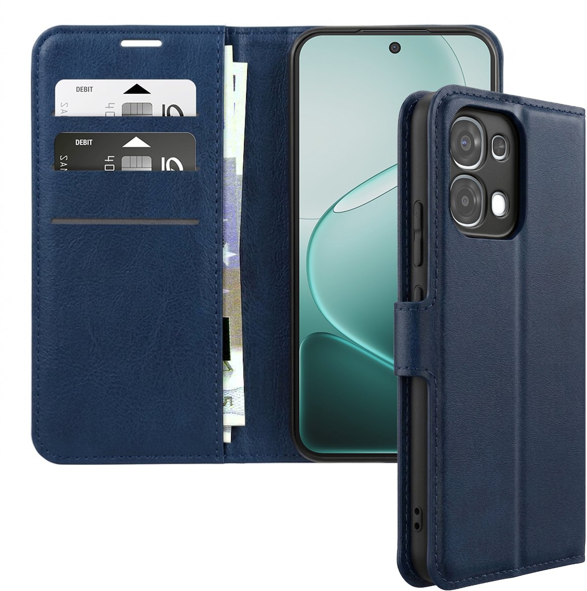 Avizar Etui Geschikt voor Oppo A6 Pro Stiksels Effect met Standaardfunctie, Nachtblauw