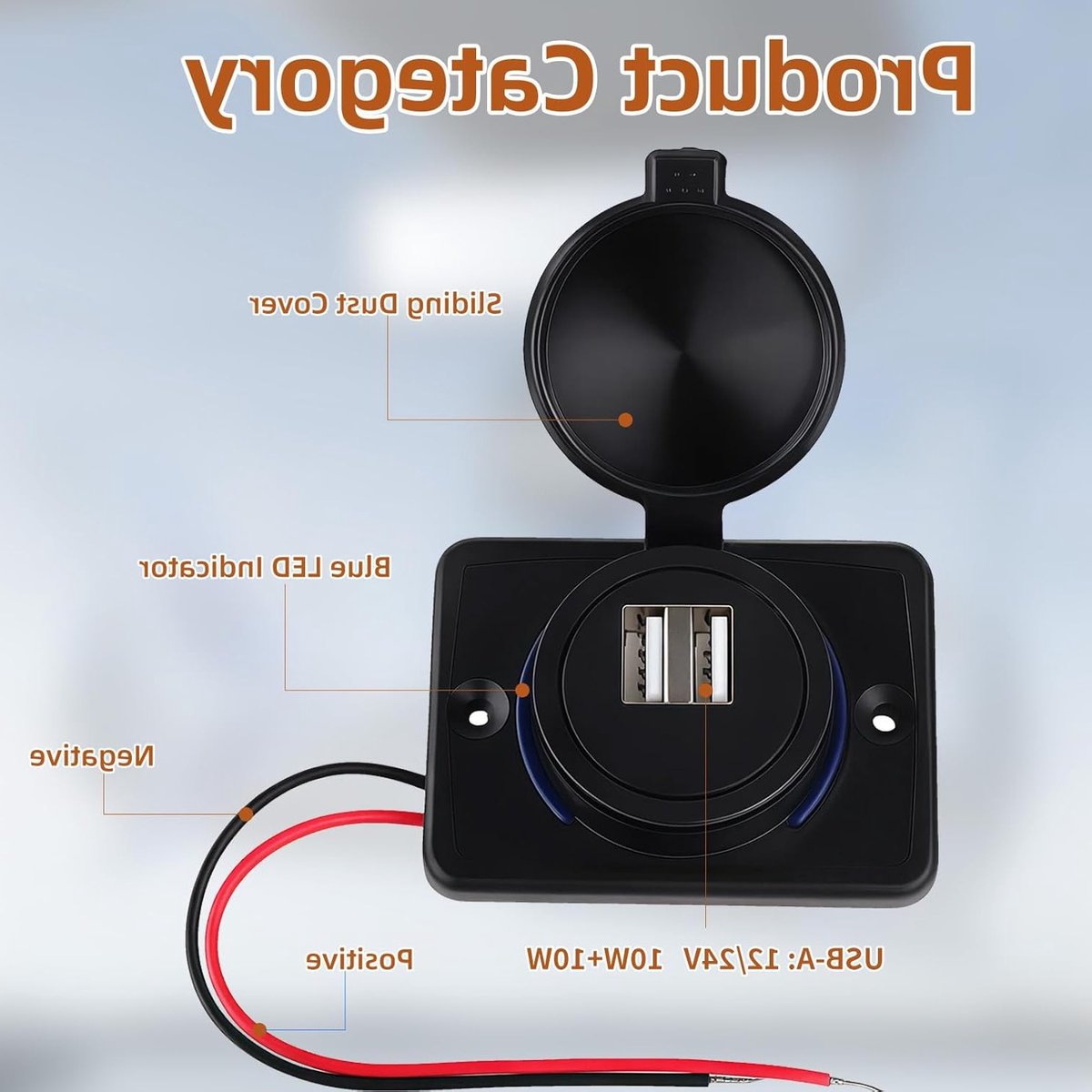 Set van 2 USB Oplaadpunten voor Auto's, Dual USB Lader voor 12V Motorhomes en Vaartuigen, Snelladen voor Mobiele Apparaten, Geschikt voor Motoren en Bussen – foto 3