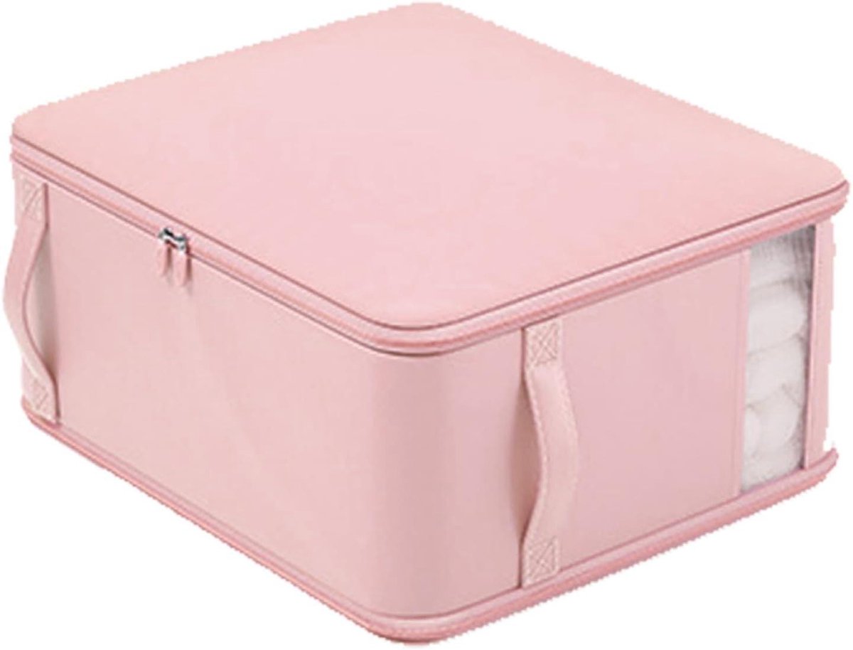Beddengoed Opbergzak - Dekbed Organizer - Ruimte Besparen - Transparant Venster - 51 x 42 x 50 cm - Roze