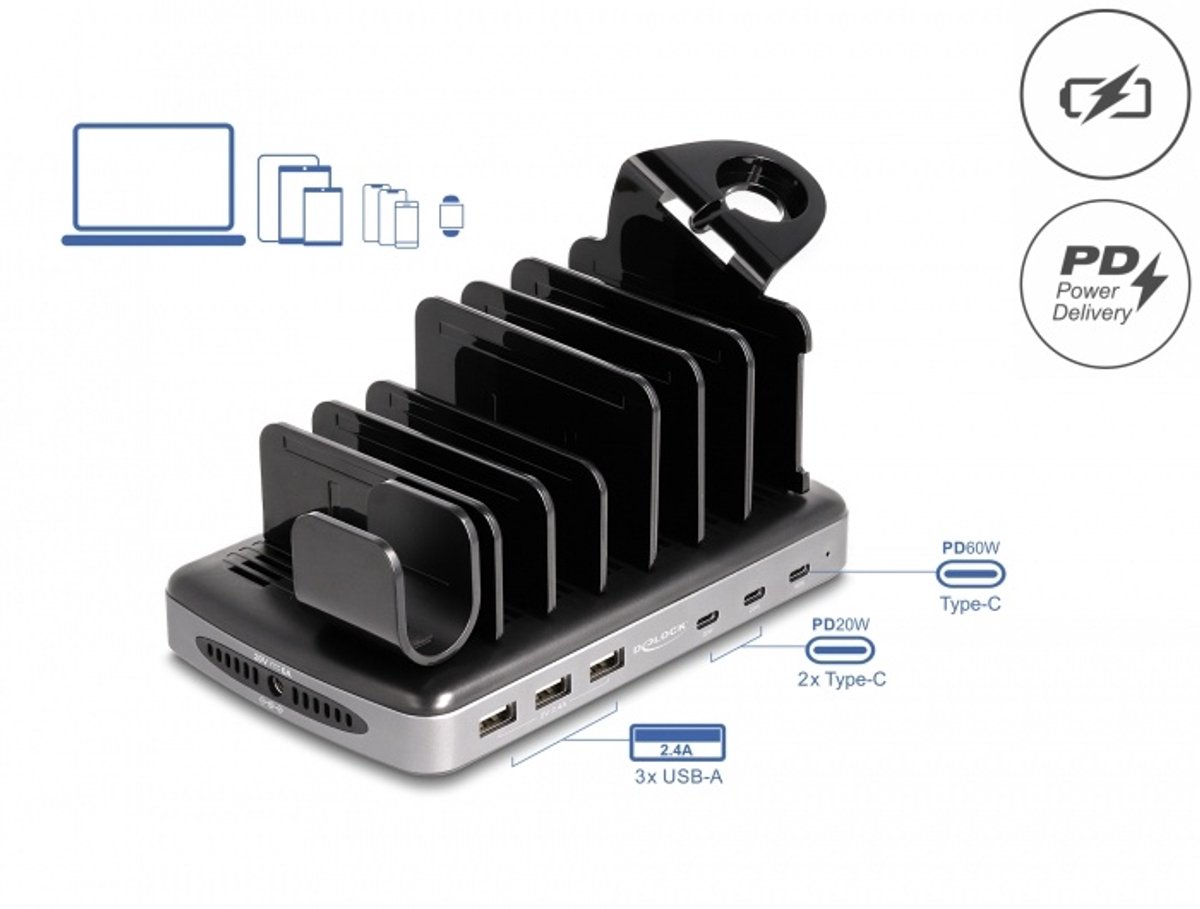 Delock USB Charging Station with 3 x USB Type-C™ PD + 3 x USB Type-A (112 W)
