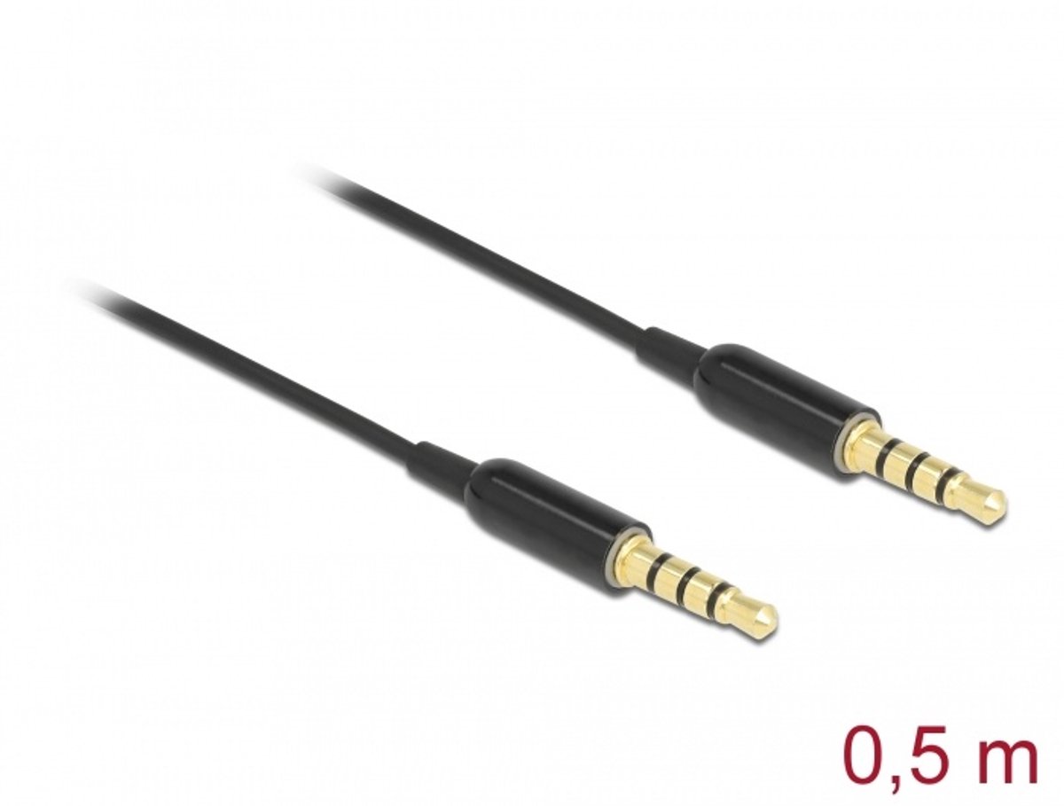 Stereo Jack Cable 3,5 mm 4 pin mannelijk tot mannelijk ultra slank 0,5 m zwart
