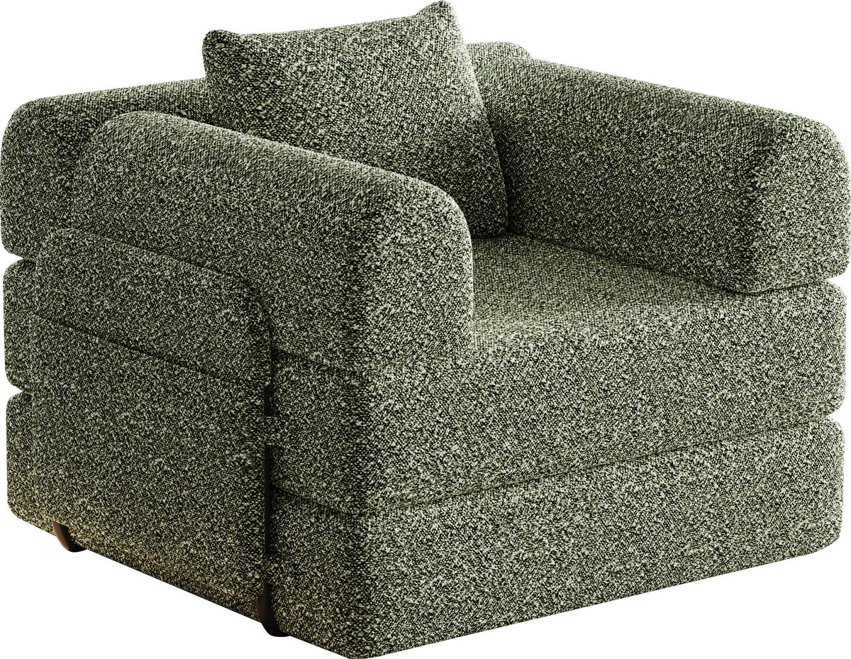 Merax 2-in-1 Slaapfauteuil Groen - Chenille Relaxstoel met Opbergruimte in Armleuning - Uitklapbaar tot Ligbed - Metalen Frame - Antislip Onderzijde
