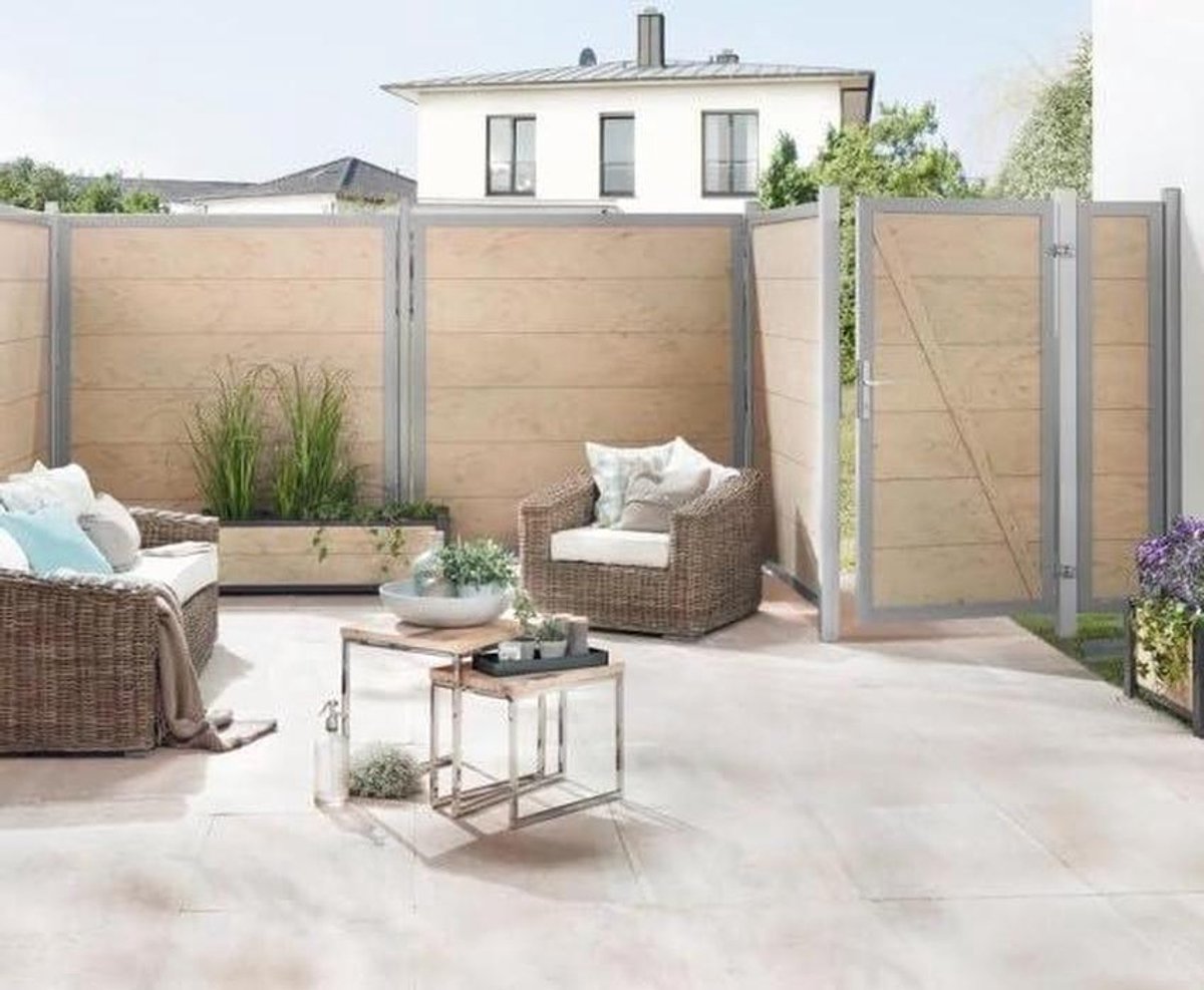 Inkijkwerende Wand - Tuinscherm Balkonscherm - Privacy Creëren - WPC Alu Materiaal - 180x90cm - Zandkleur
