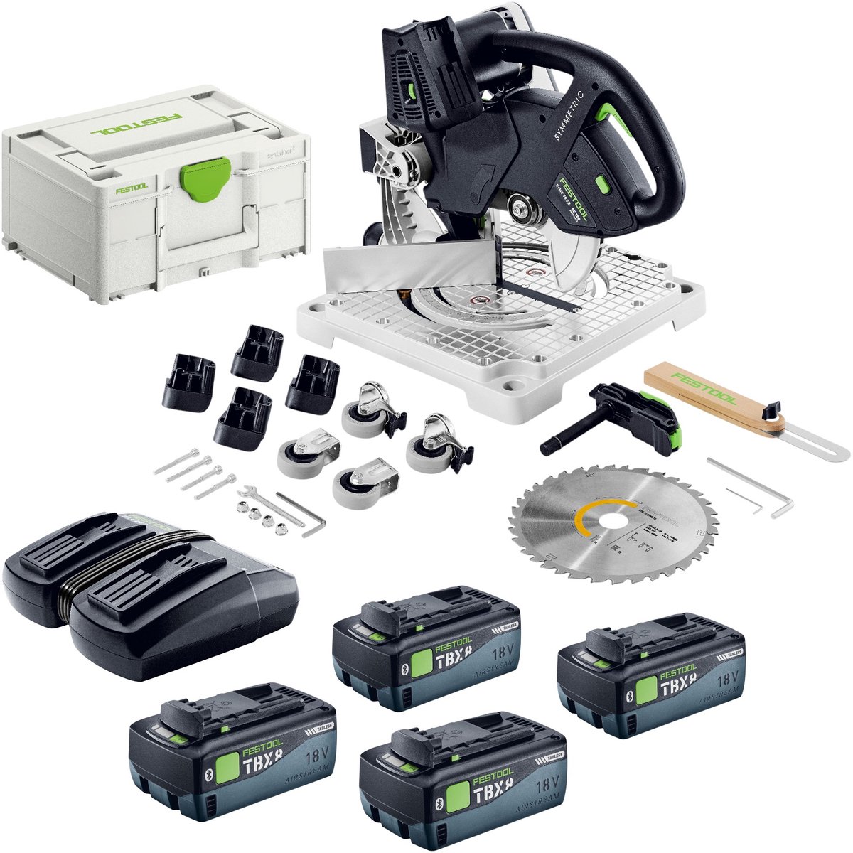 Festool SYMC 70 EB-Basic accu-profielzaag 36 V (2 x 18 V) 216 mm + 4x accu 8,0 Ah + dubbele lader + Systainer