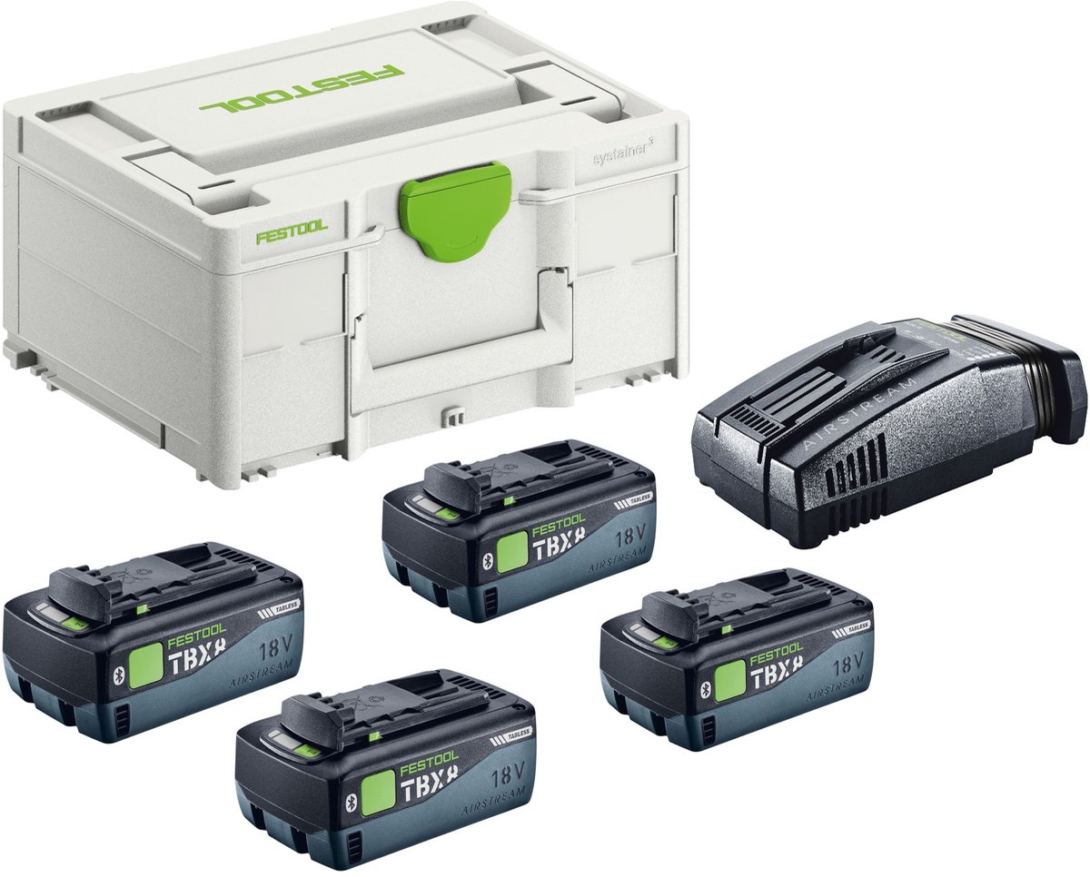 Festool SYS 18V 4xTBX8/SCA16 energieset met 4x BP 18 TBX 8 ASI-accu 18 V 8,0 Ah (4x 578746) + SCA 16-lader (576953) + Systainer