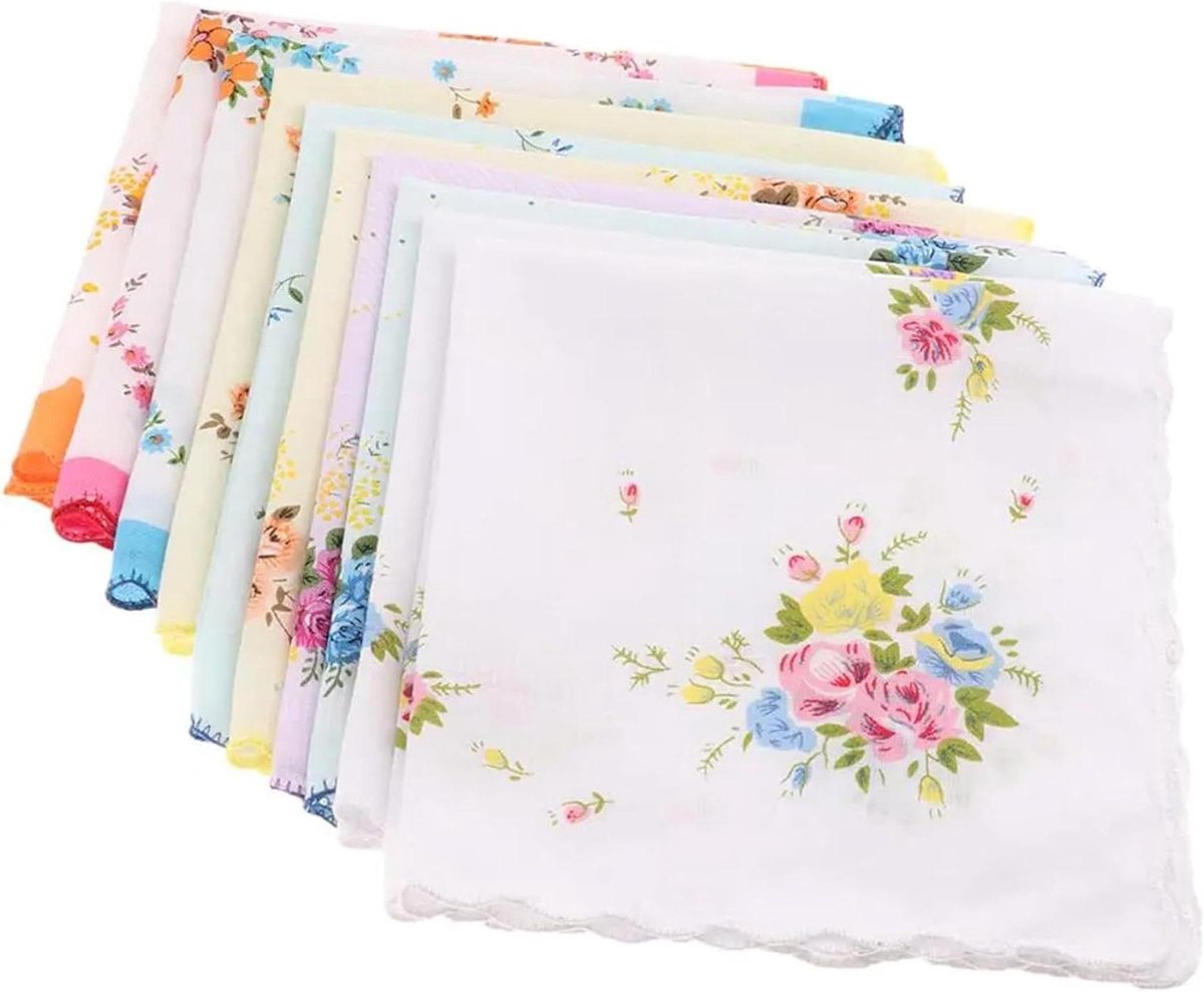 Zakdoeken Dames - Bloemen Kant - Mode Accessoire - Vintage Ontwerp - 10 Stuks - Mix Kleuren