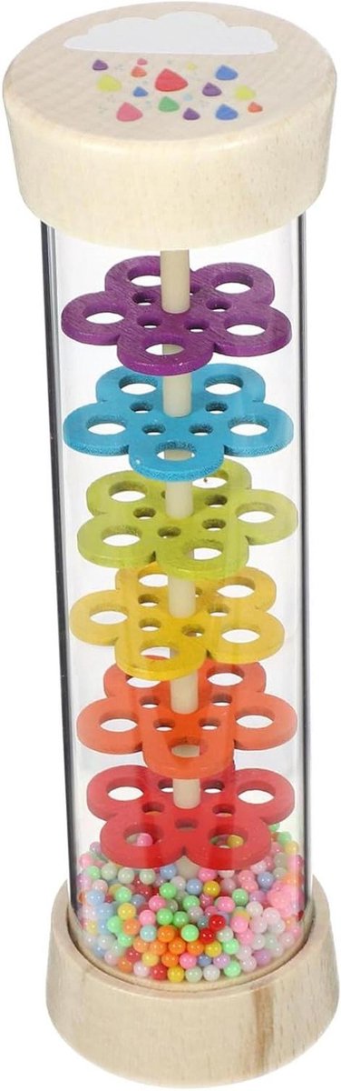 Houten Regenmaker - Geluidsspeelgoed - Cognitieve Ontwikkeling - Zintuiglijke Training - 19 cm - Multicolor