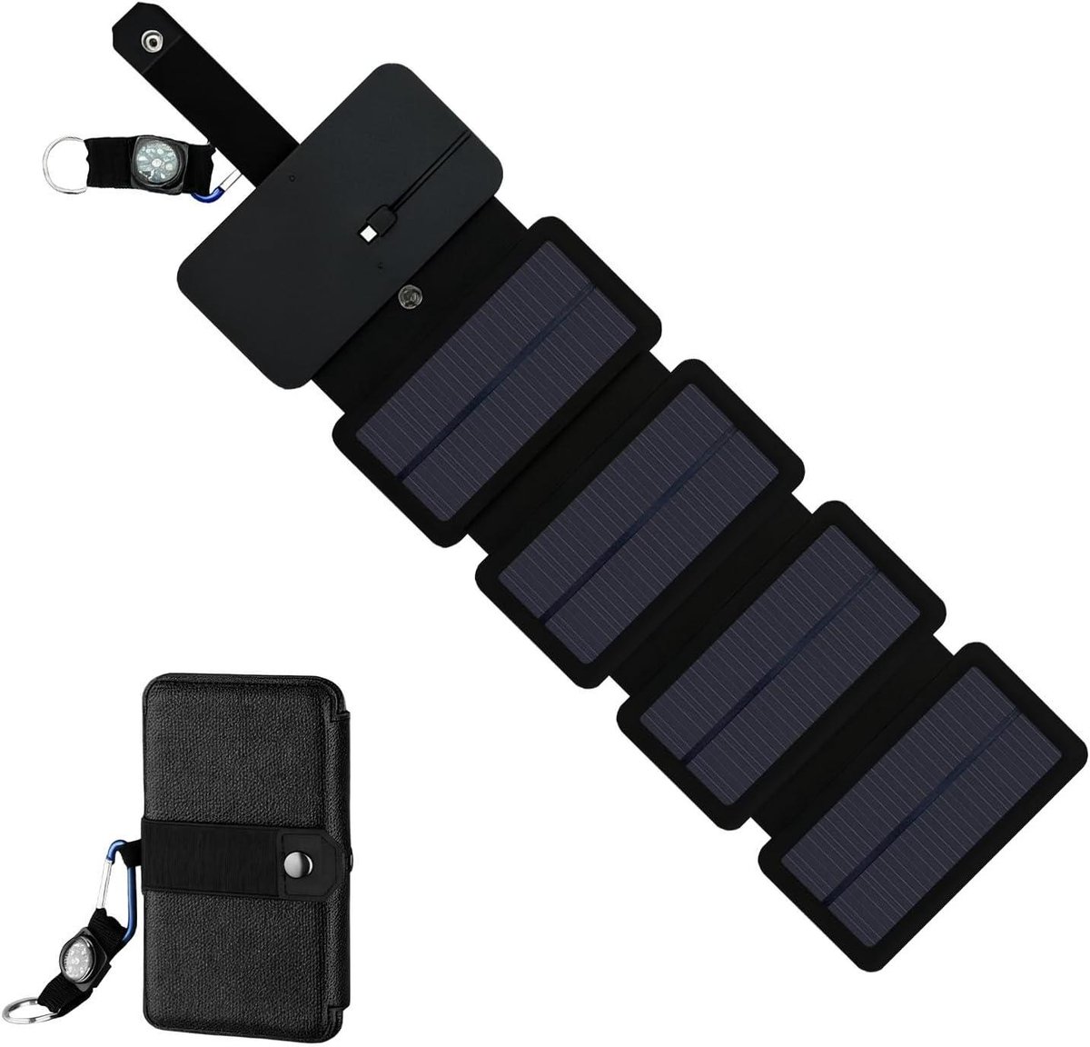 Zonne Telefoon Oplader - Draagbaar Oplaadapparaat - Outdoor Energie - Opvouwbaar Waterdicht - 4 Zonnepanelen - Zwart