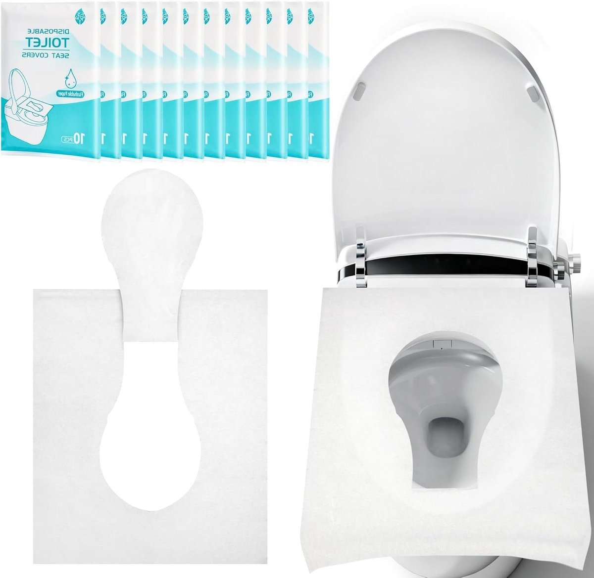 Wegwerp Toiletbril Hoezen - Papieren Toiletbedekking Reis - Hygiënisch Toiletbezoek - Biologisch Afbreekbaar Oplosbaar - 120 Stuks - Wit