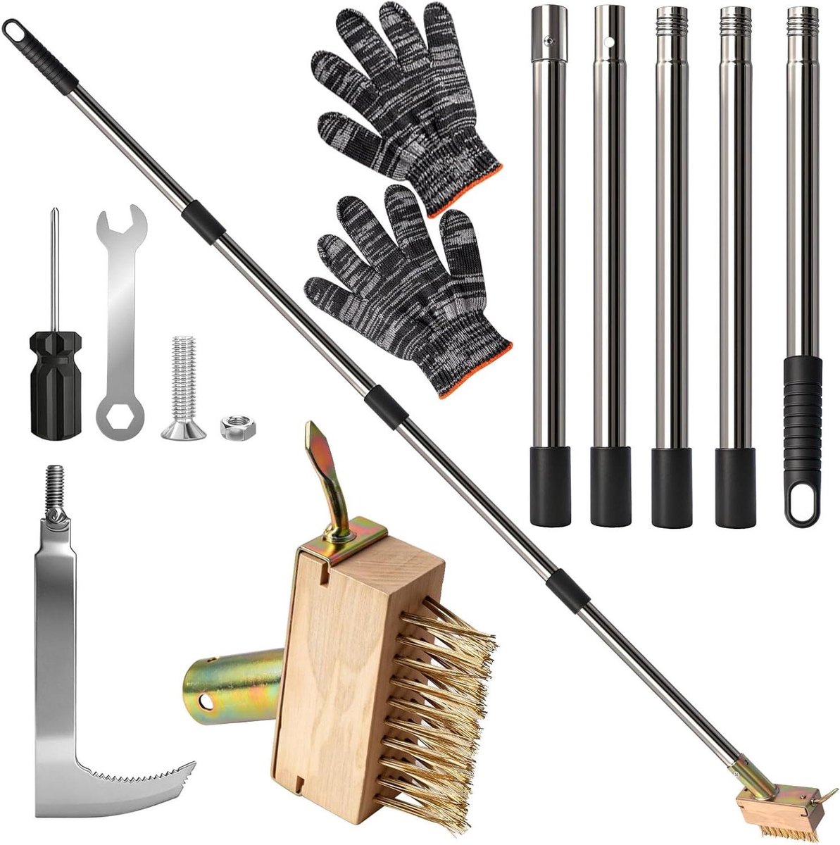 Onkruidborstel Telescoopsteel - Voegenreiniger Tuin - Terras Reinigen - 3-in-1 Multifunctioneel - 160 cm - Niet gespecificeerd
