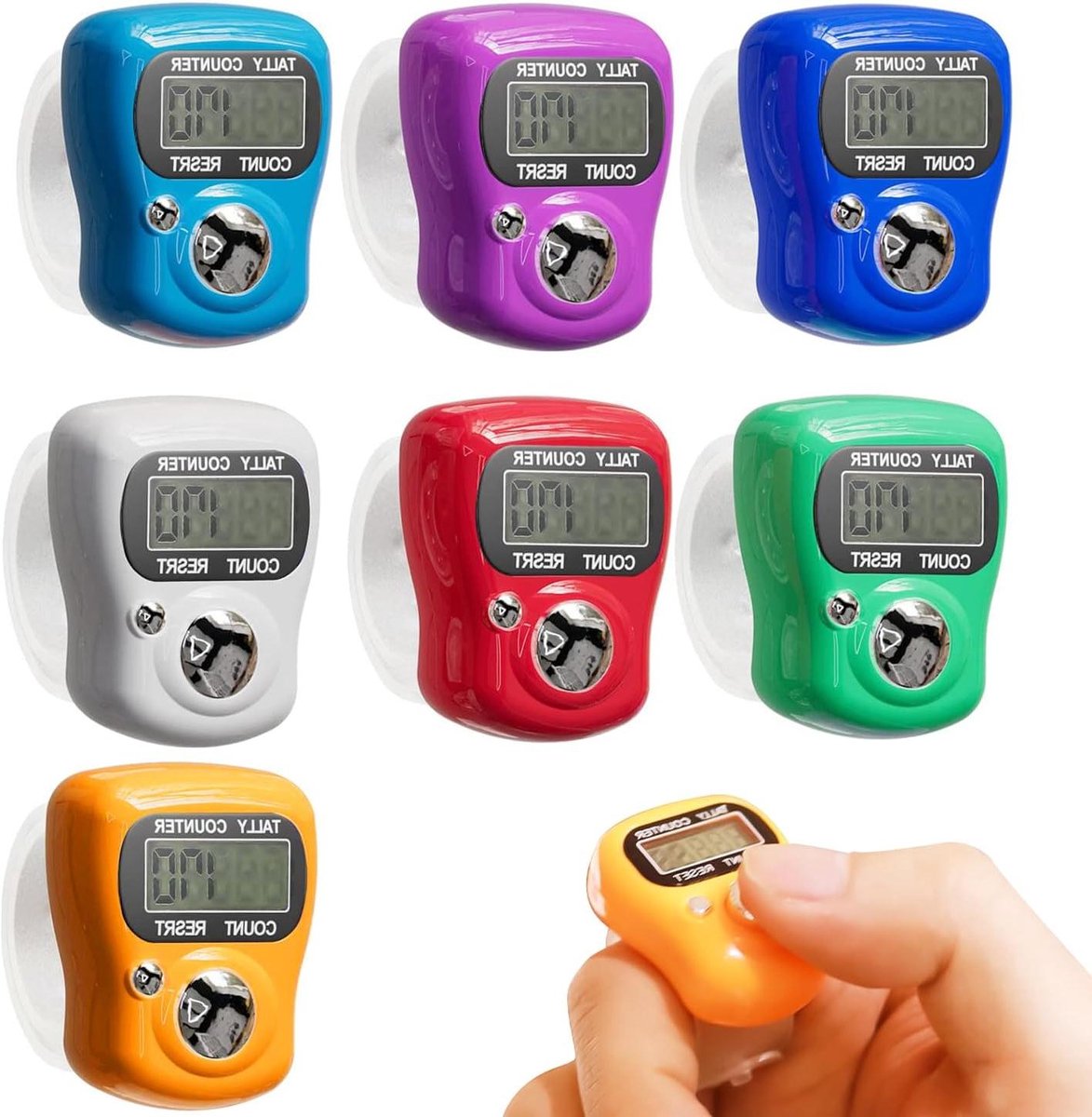 Digitale Vingertellers - Handteller Clicker - Rondes Tellen - Resetknop - 7 stuks - Meerkleurig