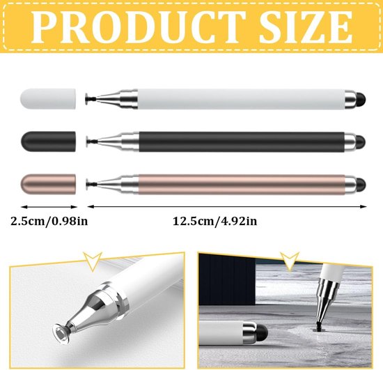 Tablet Pen voor Alle Tablets -3 Stuks - Silicone Touch Screen Pen - Rubber Nib + Disk - Stylus Pen- Capacitive Tablet Pen - Compatibel met Alle Tablets en Mobiele Telefoons — afbeelding 5
