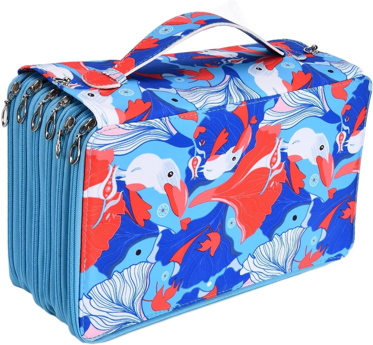 Draagbare Kleuretui - Pennendoos Grote Capaciteit - Kunst Benodigdheden Opslag - 120 Individuele Sleuven - 34x20x12.7cm - Blauw