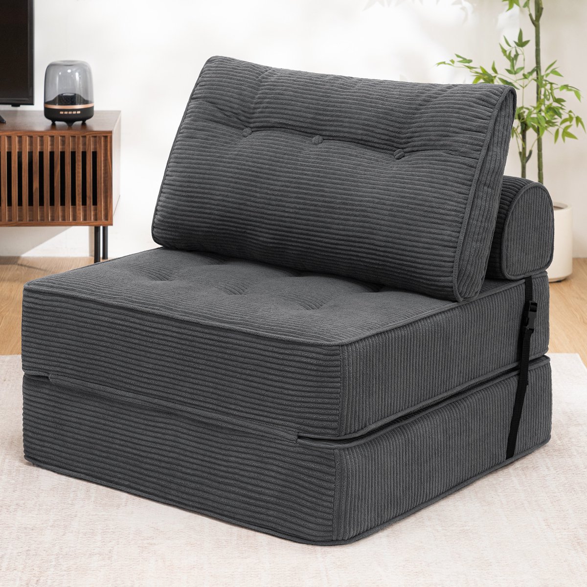 Hommpa Opvouwbare Slaapbank 3-in-1 – Sofa, Bed & Loungestoel met Kussen – Comfortabele Vloerbank voor Woonkamer of Slaapkamer – Grijs 80 cm