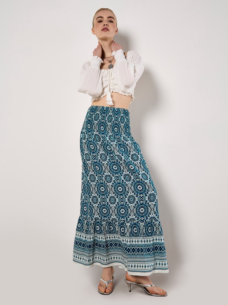 Batik Print Smocked Maxi Skirt
