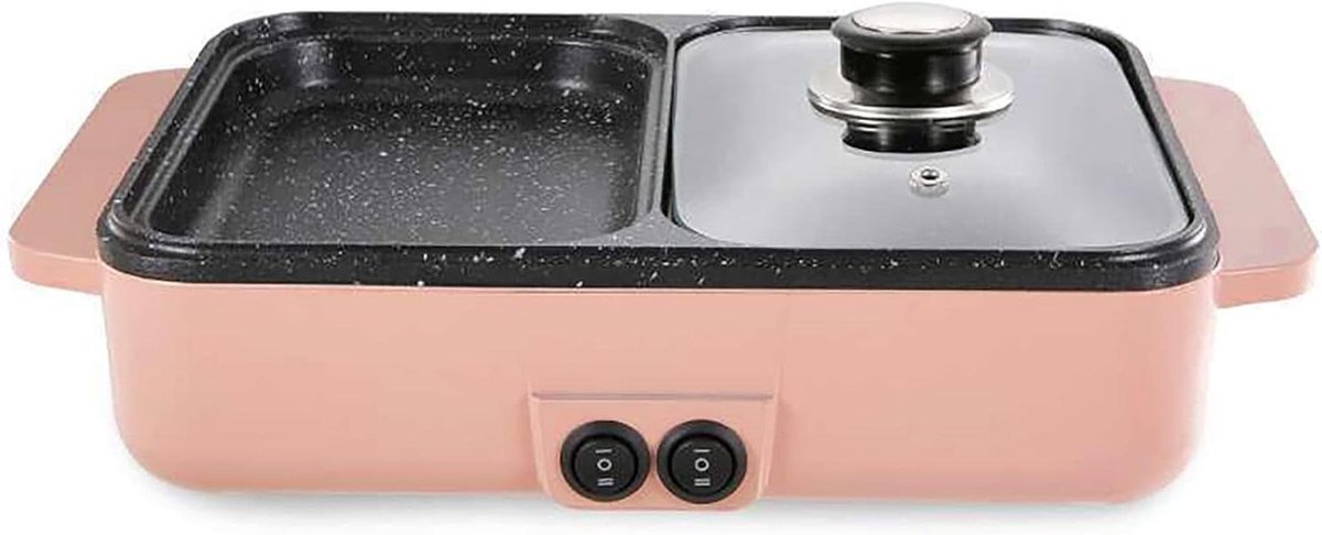 Elektrische Grill Pan - Partyplaat Bakplaat - Snel Koken - Dubbel Gebruik - 38x26x12 cm - Zwart