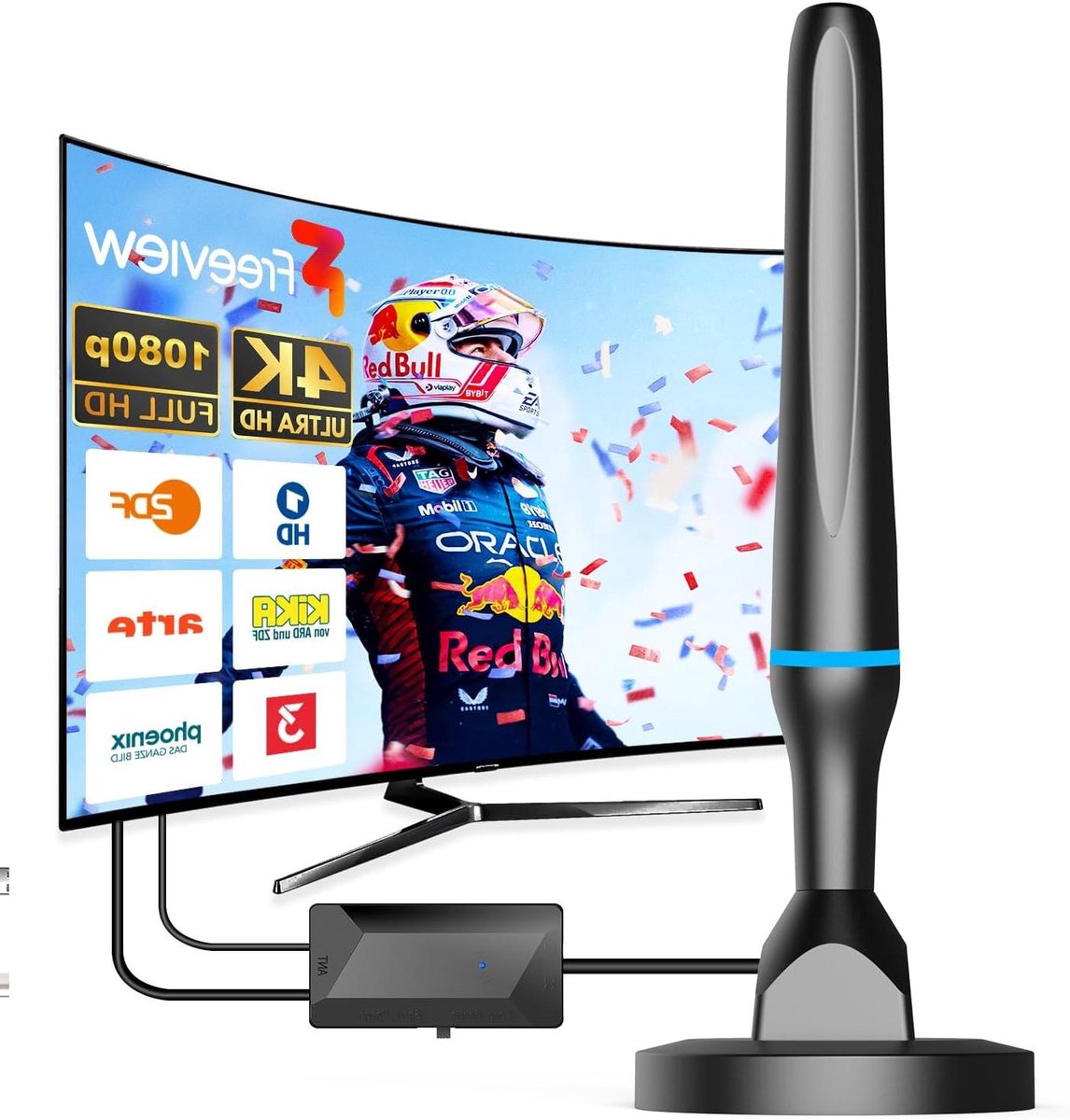 DVB-T2 Antenne - Kamerantenne TV - Gratis TV Kijken - 360 Graden Ontvangst - 120 km Bereik - Zwart