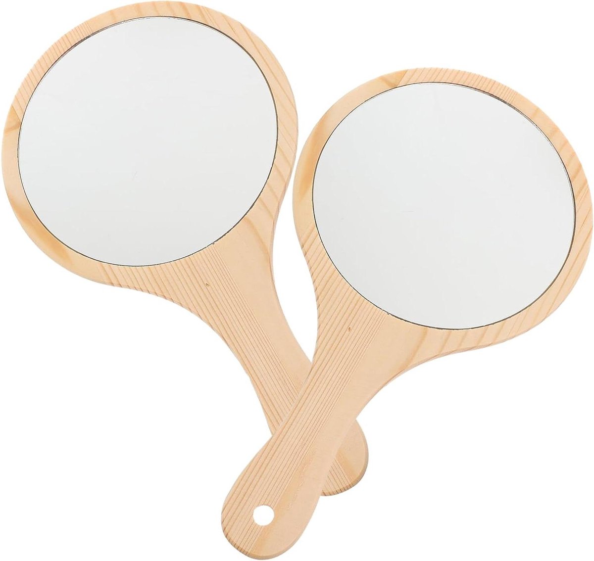 Handspiegel met Houten Handvat - Draagbare Make-up Spiegel - Dagelijkse Verzorging - Kristalheldere Reflectie - 29.5 x 16.5 cm - Beige
