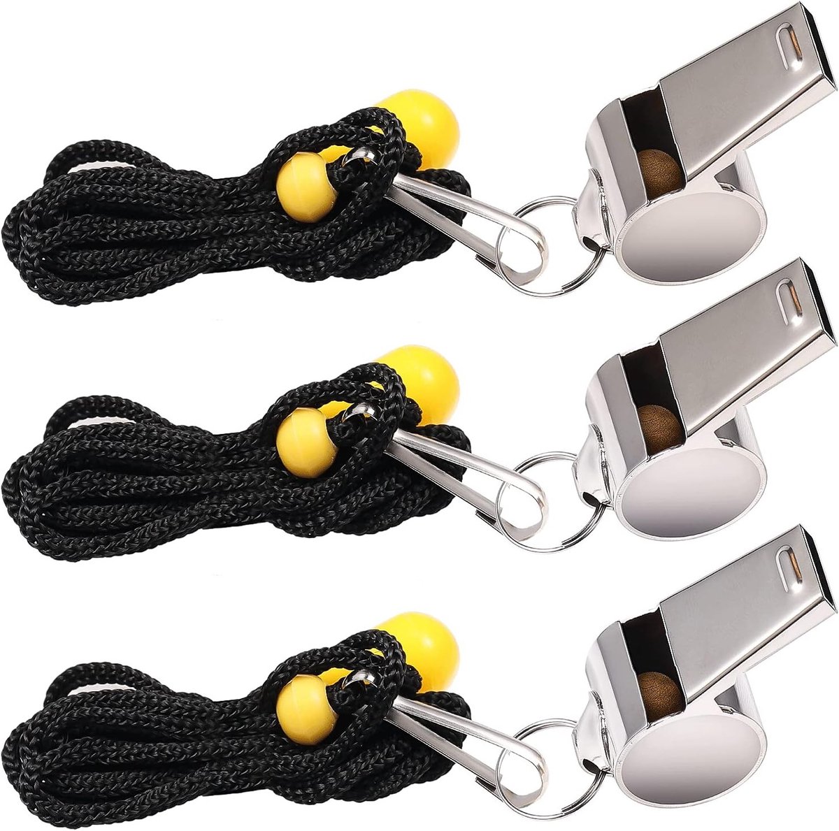 3 Stuks Sportfluitjes met Luid Geluid van RVS met Lanyard voor Training, Noodgevallen en Scheidsrechters