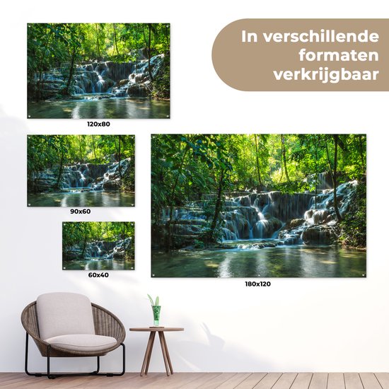Affiche de jardin Palenque - Jungle waterfall in Palenque Mexico 180x120 cm - Toile de jardin / Toile d'extérieur / Peintures d'extérieur (décoration de jardin) XXL / Groot format!