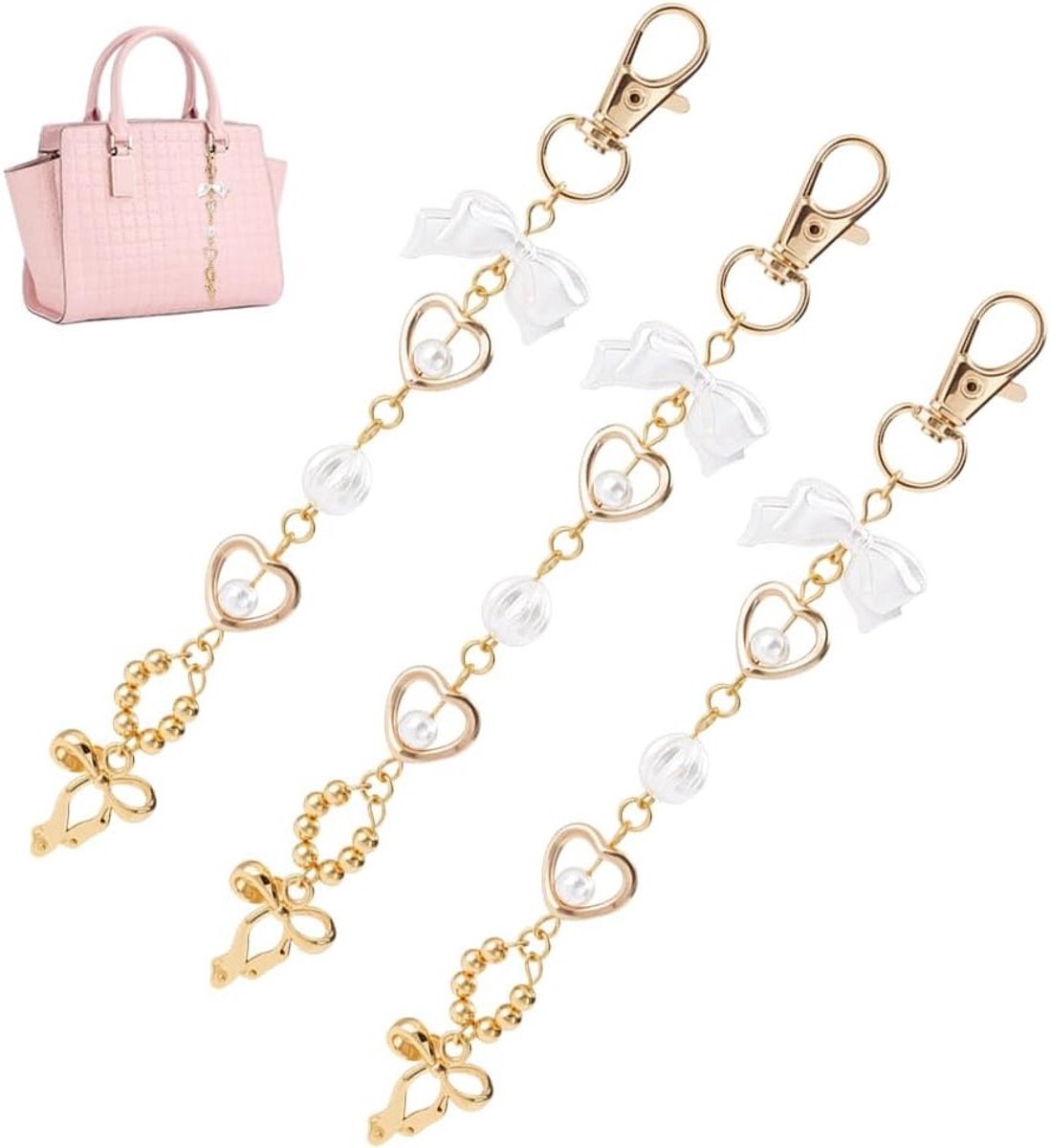 Set van 3 Sleutelhangers met Loops en Kreeftsluiting voor Handtassen, Rugzakken en Sleutels, 14.8 cm, Goudkleurig Accessoire voor Decoratie