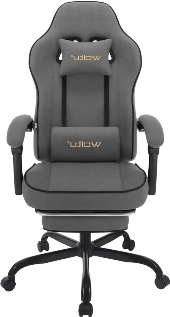 Gaming Stoel - met Voetsteun - Bureaustoel - Ergonomische - Verstelbare -150 kg Draagvermogen - 145° Kantelbaar - Extra Brede Zitting - Grijs Tech-stof