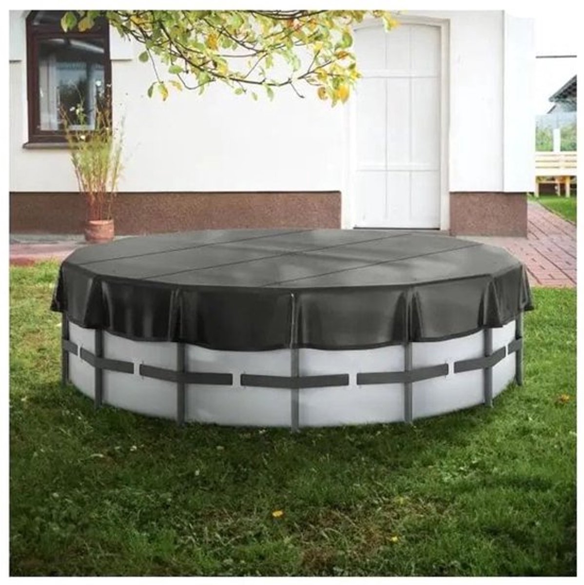 Zwembadafdekking - Zwembad - Zwembadafdekking Rond - Zonneafdekking - voor bovengrondse zwembaden - met koorddesign PVC Zwart - 18ft Oxford doek