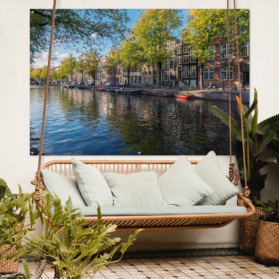 Tuinposter 180x120 cm - Tuindecoratie De Prinsengracht in het centrum van Amsterdam - Poster voor in de tuin - Buiten decoratie - Schutting tuinschilderij - Tuindoek muurdecoratie - Wanddecoratie balkondoek