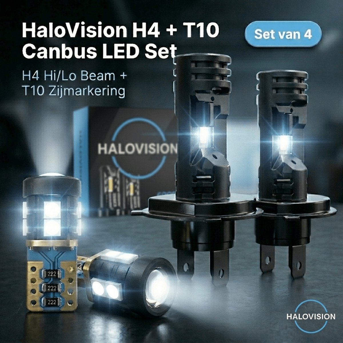 HaloVision Turbo LED Koplamp H4 + T10 W5W Bundel 6000K Helder Wit - Canbus Plug en Play Dimlicht Grootlicht Stadslicht DRL Interieur en Kenteken LED Set – foto 6