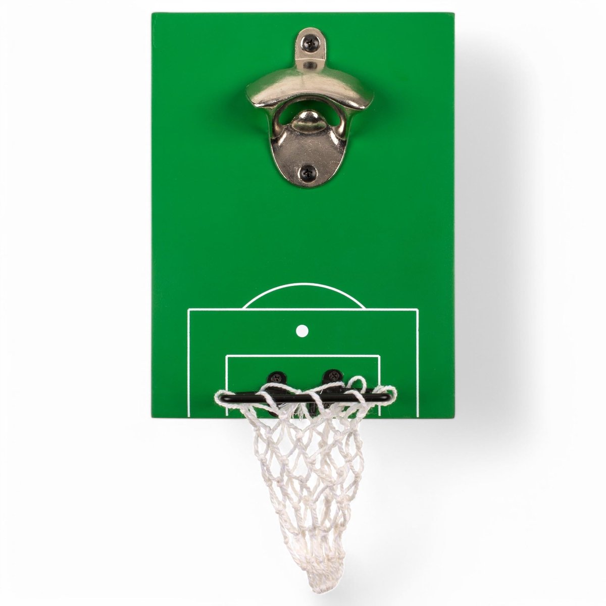 MIJOMA Flessenopener Voetbalveld - Wandmontage met Catch Net - Houten Plaat 20x15 cm