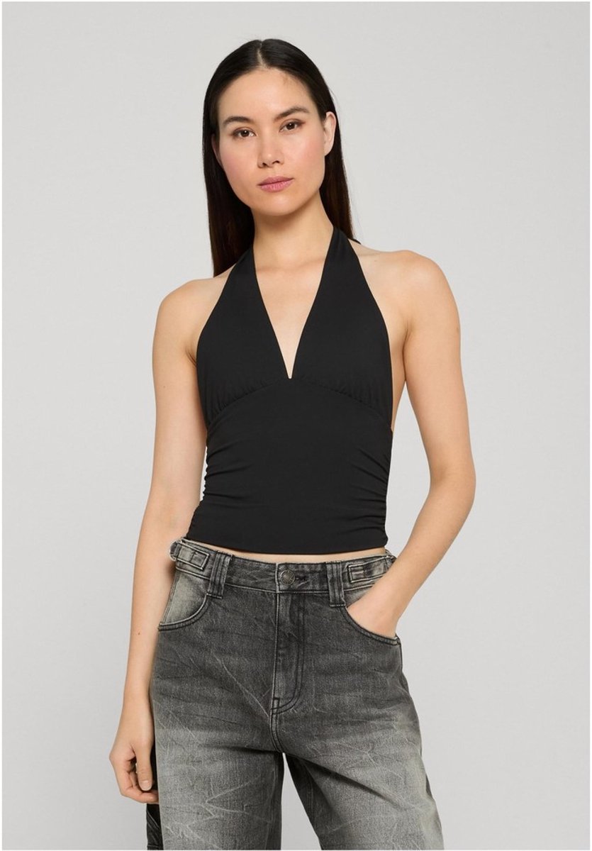 Urban Classics Ladies Polyamide Jersey Neckholder Top Dames Halternecks – S Zwart