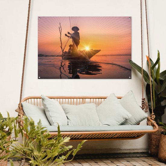 Affiche jardin - Toile Posters de jardin extérieur - Pêcheur au coucher du soleil - 120x80 cm - Jardin