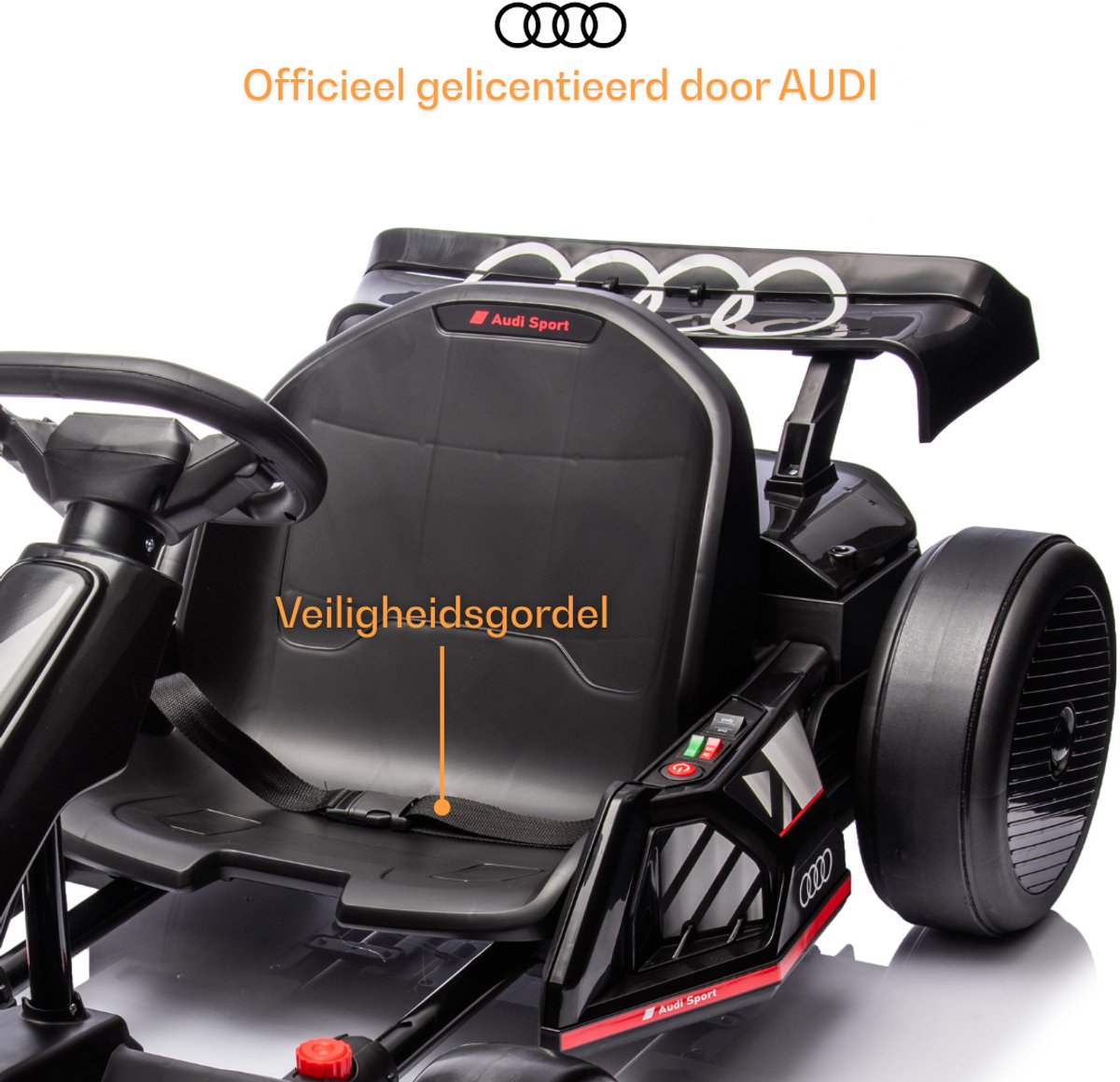 Audi Full Option Elektrische GoKart 6 tot 12 jaar – Officieel Gelicentieerde 24V Drift-Kart met Verstelbaar Frame & Bluetooth – Snelle Kinderkart met Soft-Start, LED-verlichting & EVA Voorwielen – Zwart — afbeelding 8