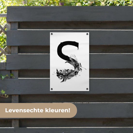 Décoration de jardin Jungle lettre S - noir et blanc - 40x60 cm - Poster jardin - Tissu jardin - Poster extérieur