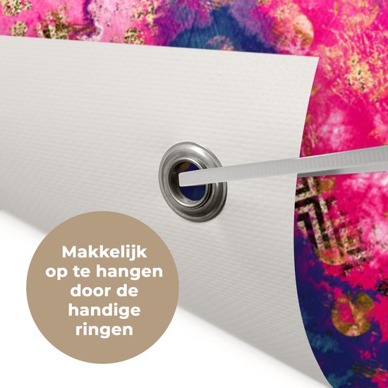 Tuinposter 60x40 cm - Tuindecoratie Marmer - Verf - Roze - Blauw - Poster voor in de tuin - Buiten decoratie - Schutting tuinschilderij - Tuindoek muurdecoratie - Wanddecoratie balkondoek