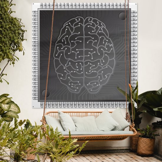 Tuinposter 200x200 cm - Tuindecoratie Een illustratie van kunstmatig gevormde hersenen - Poster voor in de tuin - Buiten decoratie - Schutting tuinschilderij - Tuindoek muurdecoratie - Wanddecoratie balkondoek